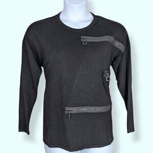 Elena Wang Black Crew Zipper Accent Sweater